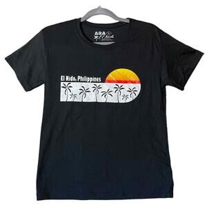 El Nido Philippines Mens Size Large T-Shirt RUNS SMALL Sunset Graphic Tee Black